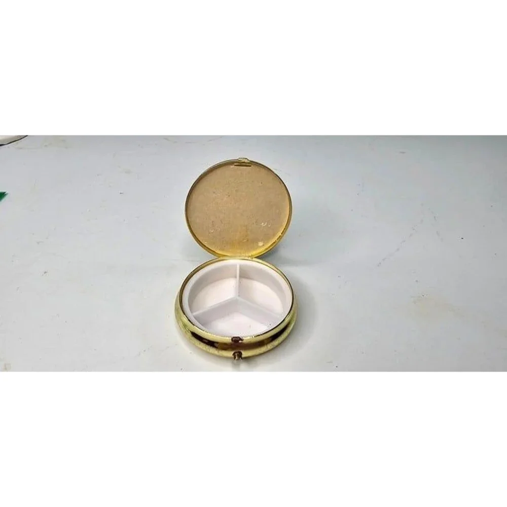 Vintage Gold Tone Butterfly Pill Box Container